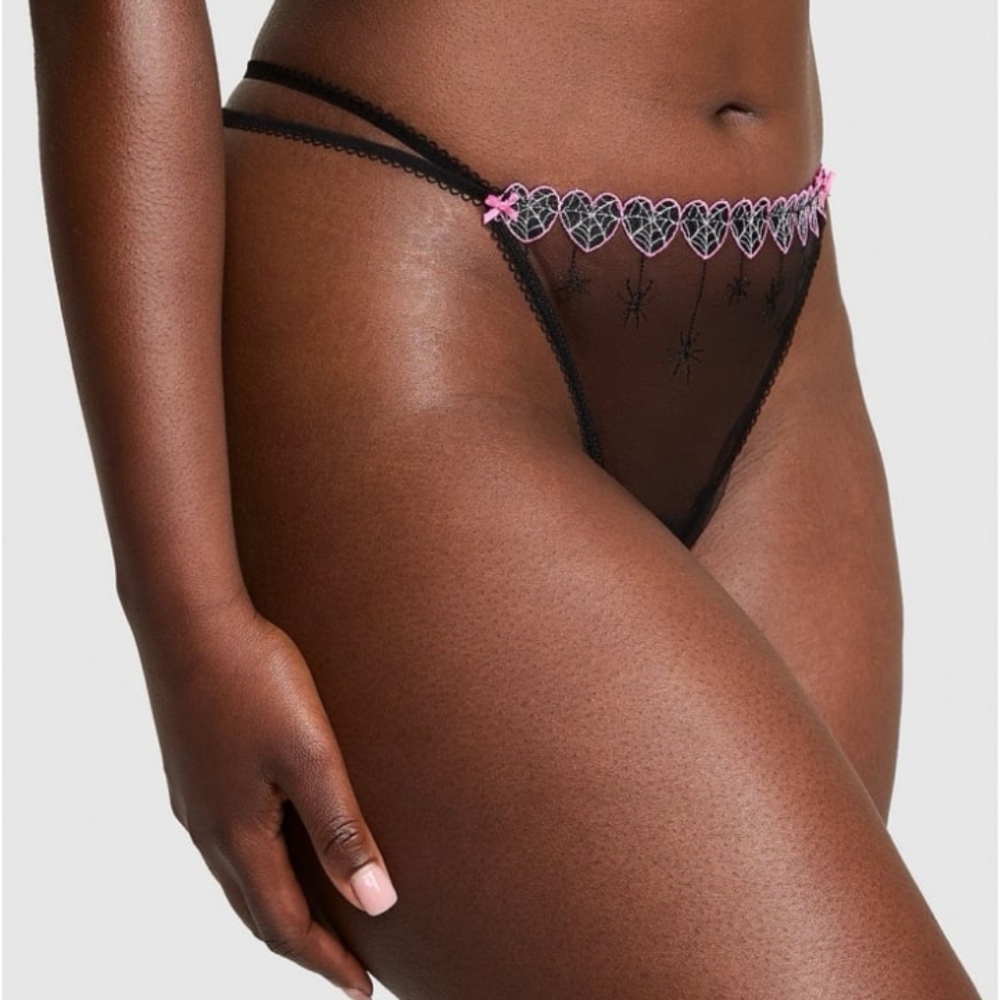 New Victoria's Secret Pink Halloween Wink Panty NWT SpiderWeb Hearts